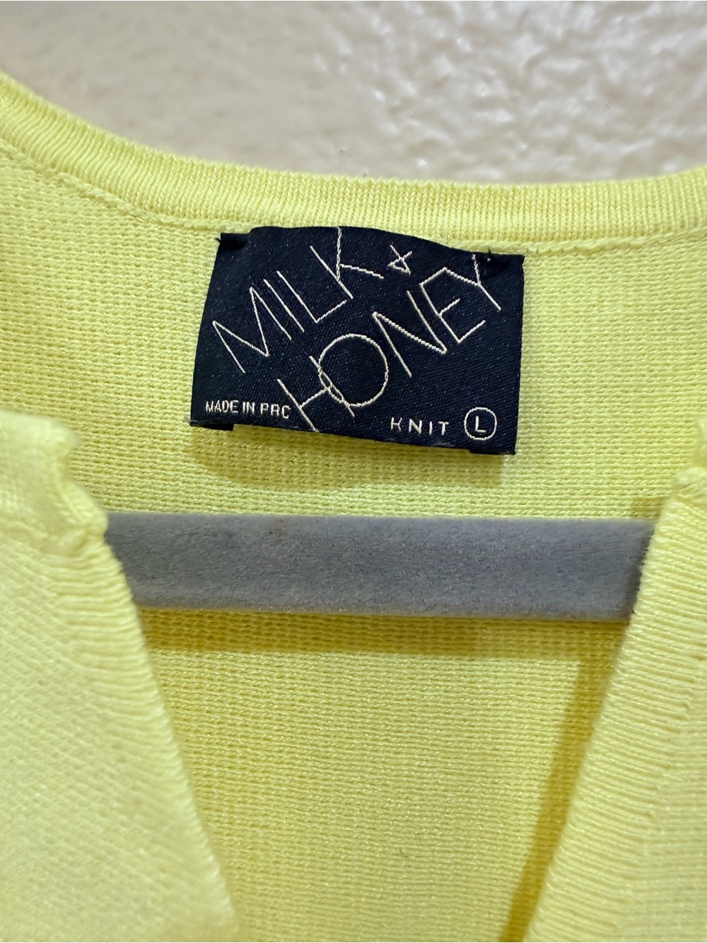 MILK & HONEY Lemon Yellow Peplum Knit Vest Top Sleeveless Gold Button NWOT Large - Picture 6 of 6